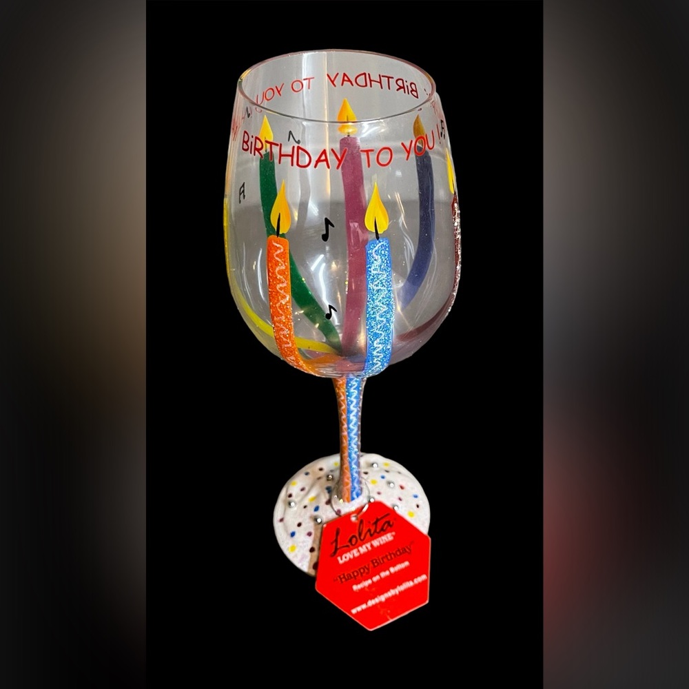 Lolita Happy Birthday Artisan Hand Painted Wine Glass